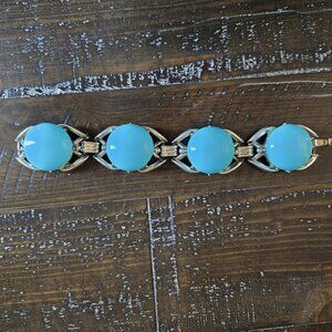 Vintage Plastic Link Bracelet Blue Silver Tone Mod Retro Chunky MCM 8"